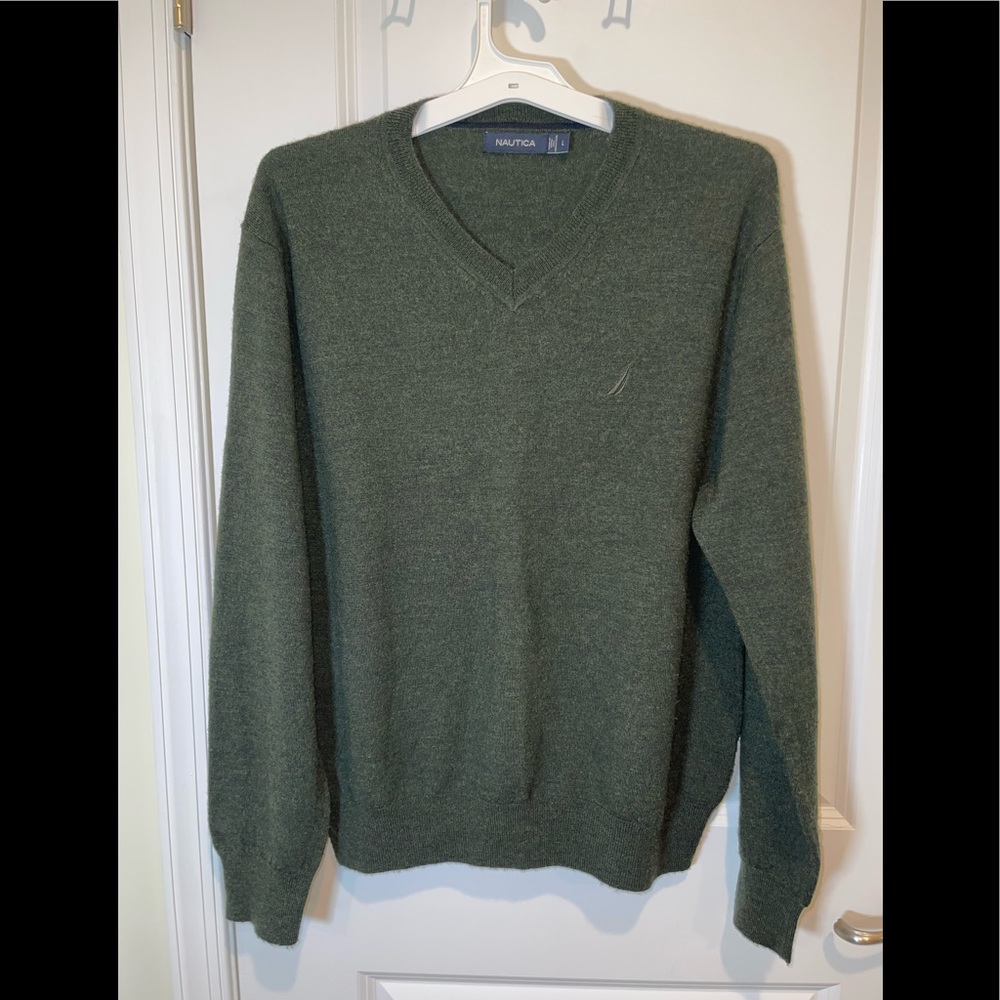 Nautica Mens' 100% Merino Wool V Neck Sweater Size L EUC